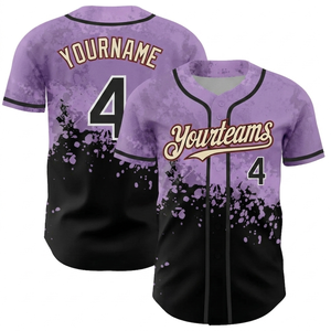 Camiseta de béisbol personalizada de color morado claro y negro, transpirable, de secado rápido, uniforme de equipo, sublimación, con botones, para hombres y jóvenes. - Product Image 1
