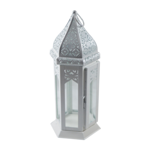 Lanterne marocaine décorative blanche en métal et verre, design élégant, lanternes à bougies avec finition peinte, porte-bougie T-light - Product Image 1
