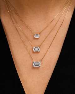 Emerald Cut Lab Grown Diamond Solitaire <b>Pendant</b> Necklaces Custom 14K 18K <b>Solid</b> <b>Gold</b> Minimalist Dainty Adjustable Chain Wholesale - Product Image 6