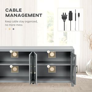 "Adjustable Iron Entertainment Center TV <b>Stand</b> with 4 Glass <b>Doors</b> & 4 Cable Holes for TVs up to 58" - Product Image 6
