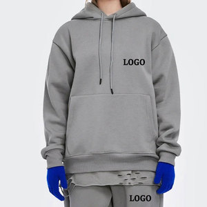 Sweat-shirt à capuche unisexe gris, coupe ample, 100% coton, couleur unie, logo sur le devant, vêtement décontracté pour l'automne - Product Image 4