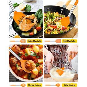 Set di 4 Utensili da Cucina in Silicone Senza BPA, Spatole Grandi Antiaderenti Resistenti al Calore, Cucchiai Forati, Set Essenziale per la Cucina - Product Image 6
