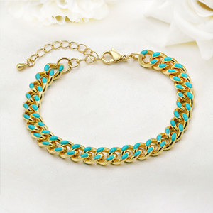 Pulsera de Plata de Ley 925 Chapada en Oro con Turquesa y Eslabones Cubanos para Mujer, Pulsera de Cadena Esmaltada, Joyería de Moda, Regalo - Product Image 1