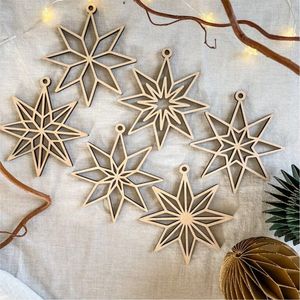 Décorations de Noël en bois découpées au laser en forme d'étoile, vente en gros, artisanat géométrique en bois, décoration de fête DIY pour les fêtes - Product Image 1
