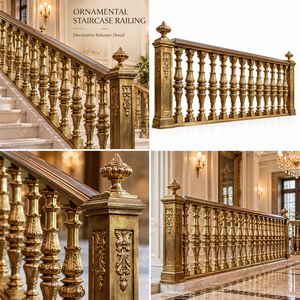 Imperial Bronze Stair <b>Railings</b> Balustrade with Embossed Newel Posts, Turned Spindles and Crown Finials for Grand Interiors - Product Image 5