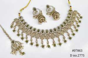 Collier Mehendi Jewelry sert 07863 Polki Kundan, bijoux aspect émeraude, bijoux de mariée pakistanais pour mariage et fêtes, pour femmes. - Product Image 3