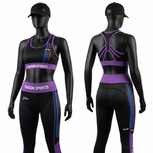 Premium 260g Cotton Y-<b>Line</b> Strap Stand Neck BJJ Sports Bra <b>Leggings</b> Set Crystal Decoration Striped Pattern Quick Dry - Product Image 1