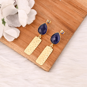 Elegant <b>Gold</b> Plated Ink Blue Hydro Gemstone Brass <b>Earring</b> Handmade Fashion Jewelry for Women Gift - Product Image 4