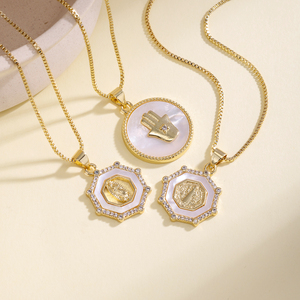 Collar con Colgante <span class=keywords><strong>de</strong></span> Mano <span class=keywords><strong>de</strong></span> Fátima Chapado en Oro QIKU con Circonitas, Collar Religioso Vintage para Mujer, Collar <span class=keywords><strong>de</strong></span> la <span class=keywords><strong>Virgen</strong></span> María - Product Image 1