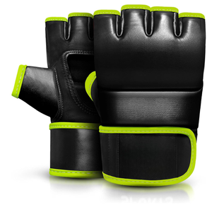 Gants de MMA demi-doigts en cuir PU avec fermeture Velcro unisexe noirs avec bordure verte pour l'entraînement aux arts martiaux - Product Image 3