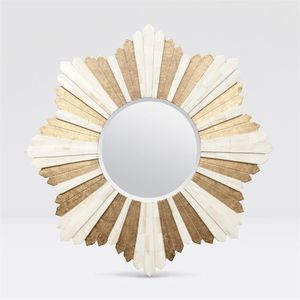 Miroir décoratif mural artisanal de qualité commerciale, effet éclatant, coquille irisée, or, art nacre. - Product Image 1