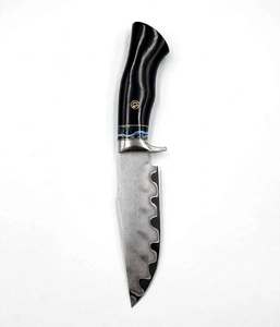 Handcrafted Custom Fixed Blade Outdoor Utility Tool Laminated Wave Steel Blade <b>Polished</b> <b>Black</b> Ebony Wood Resin Space handle - Product Image 3