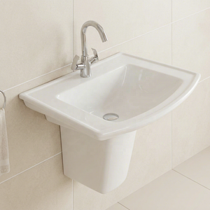 Lavabo demi-pied en céramique à surface solide, finition brillante ou mate, pour villa et centre commercial - Product Image 6