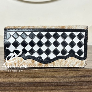 Nueva Cartera Larga de Cuero Genuino con Diseño a Cuadros, Hecha a Mano, con Múltiples Ranuras para Tarjetas, Estilo Vintage, de Piel de Vaca, Tipo Bifold - Product Image 1