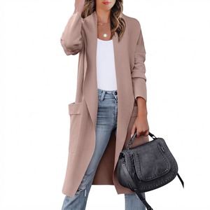 Custom <b>Women's</b> <b>Long</b> Cable Knit <b>Cardigan</b> Open Front Patch Pocket Duster Sweater OEM ODM Casual Winter Wear - Product Image 5