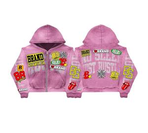 Sudaderas OEM personalizadas con costuras a medida, lavado ácido, estampado en relieve, corte holgado, parches bordados y pedrería. Fabricantes de ropa personalizada. - Product Image 4