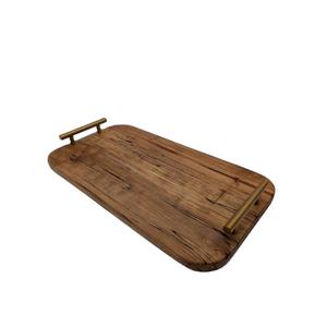 Bandeja Ovalada Grande de Madera Hecha a Mano con Asas de Latón Antiguo, Apta para Lavavajillas, Uso Comercial, Restaurante de Lujo - Product Image 1