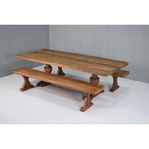 Rắn xoài gỗ truyền thống trang trại ăn uống thiết lập với băng ghế dự bị màu nâu vết đánh bóng thủ công và có thể gập lại cho khách sạn biệt thự - Product Image 2