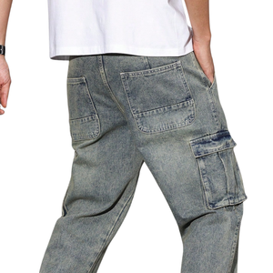 Pantalon cargo en denim vert vintage pour homme, coupe décontractée, jambe droite, multi-poches, jean décontracté délavé, utilitaire, pour tous les jours, taille XL, 100% coton - Product Image 4