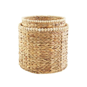 Eco-Friendly Handmade <b>Woven</b> Hyacinth Beaded <b>Basket</b> Set for Store Books and Blankets - Product Image 1