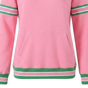 Sudadera Rosa de Cuello Redondo para Mujer, con Rayas Verdes y Blancas, Manga Larga, Tejida en Algodón, Estilo Casual - Product Image 3