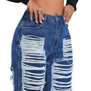 Jeans de Mezclilla para Mujer, Cintura Alta, Corte Recto, Transpirables, Largos, Desgastados, Estilo Casual Urbano Vintage, para Invierno - Product Image 3
