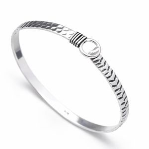 Hammered Sterling <b>Silver</b> <b>Bangle</b> with Oxidized Finish Handcrafted Bohemian Cuff <b>Bracelet</b> Stackable Textured Artisan Jewelry - Product Image 2