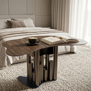 Contemporary Sculptural Wood <b>Top</b> <b>Table</b> with Creative Column Base Design - Product Image 4