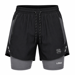 Breathable Double <b>Layer</b> Shorts for Men Reflective Trim and Drawstring Waistband Ideal for Night Running and Training Sessions - Product Image 1