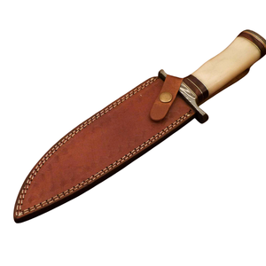Custom Handmade Damascus <b>Steel</b> Bowie Knives with Beige Bone Handle Brown Leather Sheath Fixed Blade <b>Outdoor</b> Hunting - Product Image 4