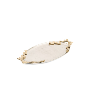 Bandeja de servir decorativa hecha a mano de aluminio dorado con asas ornamentadas de hoja de aloe, plato de metal lujoso para decoración navideña. - Product Image 6