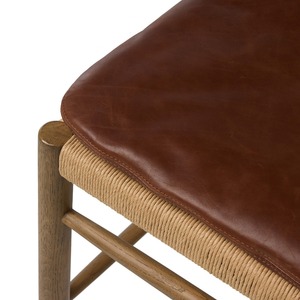 Midcentury Modern Wooden <b>Dining</b> <b>Chair</b> With Leather Upholstery And Woven Seat Home Furniture - Product Image 5