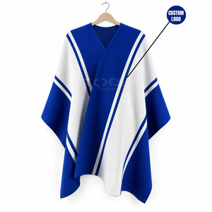 Cosh International Sorority Sisterhood Color Blocked Poncho V-Neck Batwing Sleeve Long Knitted Casual Sweater Blue White - Product Image 5