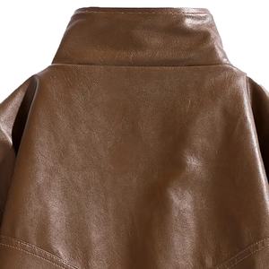 Veste en cuir pour hommes veste en cuir de moto de sports de loisirs col montant ourlet élastique veste en cuir rétro personnalisée - Product Image 5