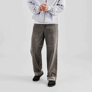 Customization Stitchmode Mid Waist Wide Blue <b>Boot</b> Cut Light Wash Baggy Fleece Denim Jeans Men - Product Image 1