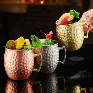 Mug en verre martelé doré style Moscou, en acier inoxydable et laiton, pour cocktails et bière, vaisselle de bar de luxe gaufrée - Product Image 3