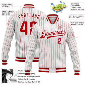 Custom White Pinstripe <b>Red</b> Varsity Letterman Jacket Men Women Oversized Baseball Bomber Team Jacket OEM ODM Heavyweight Premium - Product Image 2