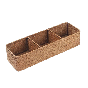 Handwoven Eco-Friendly Seagrass <b>Storage</b> <b>Basket</b> Wicker Organizer <b>Rectangle</b> Multi Compartment Holder Bathroom Kitchen Living Room - Product Image 3
