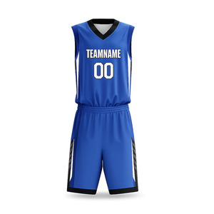 Unisex Blue Basketball Uniform Wholesale Sleeveless O-Neck Quick Dry <b>Athletic</b> Uniform Striped Design Elastic Waist Shorts - Product Image 3