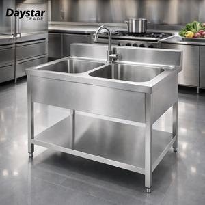 Évier de cuisine double en acier inoxydable Daystar Trade avec support et robinet |   Évier de préparation industriel SUS304 pour restaurant | - Product Image 1