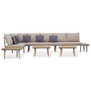 Ensemble de salon de jardin en bois d'acacia massif brun et gris avec structure en acier et polyester, mobilier d'extérieur durable - Product Image 3