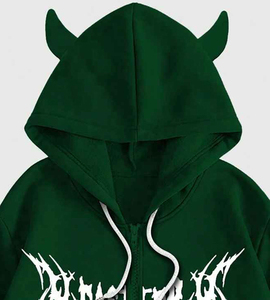 Sweat à capuche zippé personnalisé, style streetwear oversize, imprimé graphique vert foncé, style gothique, en molleton de coton, unisexe - Product Image 3