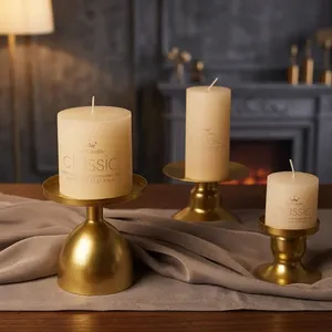 <b>Matte</b> Gold Pillar Candle Holder Set of 3 | Modern Metal Pedestal Candlestick | Wedding <b>Table</b> Centerpiece Christmas Decor - Product Image 6