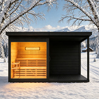 Cabine de sauna extérieure en bois thermo-traité avec option Wi-Fi intelligent, thérapie par lumière rouge, sauna à vapeur en forme de cube, 3-4 personnes, chauffage au bois noir, ODM