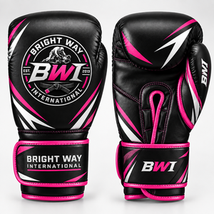 Guantes de Boxeo Bright Way International, Cuero PU Negro y Rosa, Cierre de Velcro, Transpirables, Equipo de Artes Marciales - Product Image 1