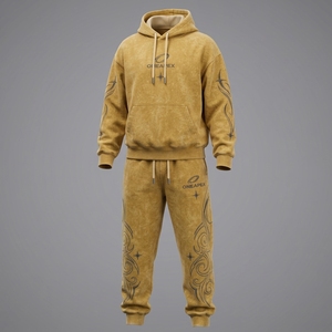 Conjunto Deportivo de Sudadera con Capucha y Pantalones de Chándal Extra Grandes Color Amarillo Mostaza para Hombre, Estilo Urbano Apex, Conjunto de Dos Piezas, Ropa Casual - Product Image 4