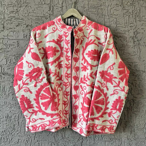 Handcrafted Suzani Embroidered Cotton Jacket Vintage Suzani Embroidery <b>Boho</b> Jacket Floral Embroidered Jacket - Product Image 1