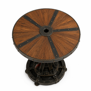 Table d'appoint industrielle avec plateau en bois vintage et base en métal, style aviation, pour salon et chambre à coucher - Product Image 6
