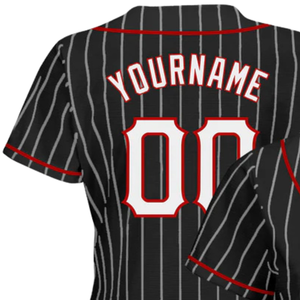 Black White Pinstripe White <b>Red</b> Baseball Jersey for Men Button Down Team Uniform Breathable Lightweight Athletic Tournament - Product Image 5