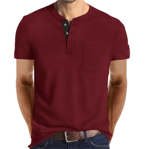 Men's <b>Olive</b> <b>Green</b> Short Sleeve Henley <b>T</b>-<b>Shirt</b> Regular Fit Casual 100% Cotton Knitted Solid Color Breathable Design Front - Product Image 3